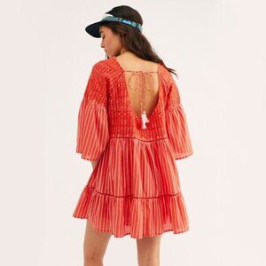 NWT Free People red & white embroidered cotton mini dress, S